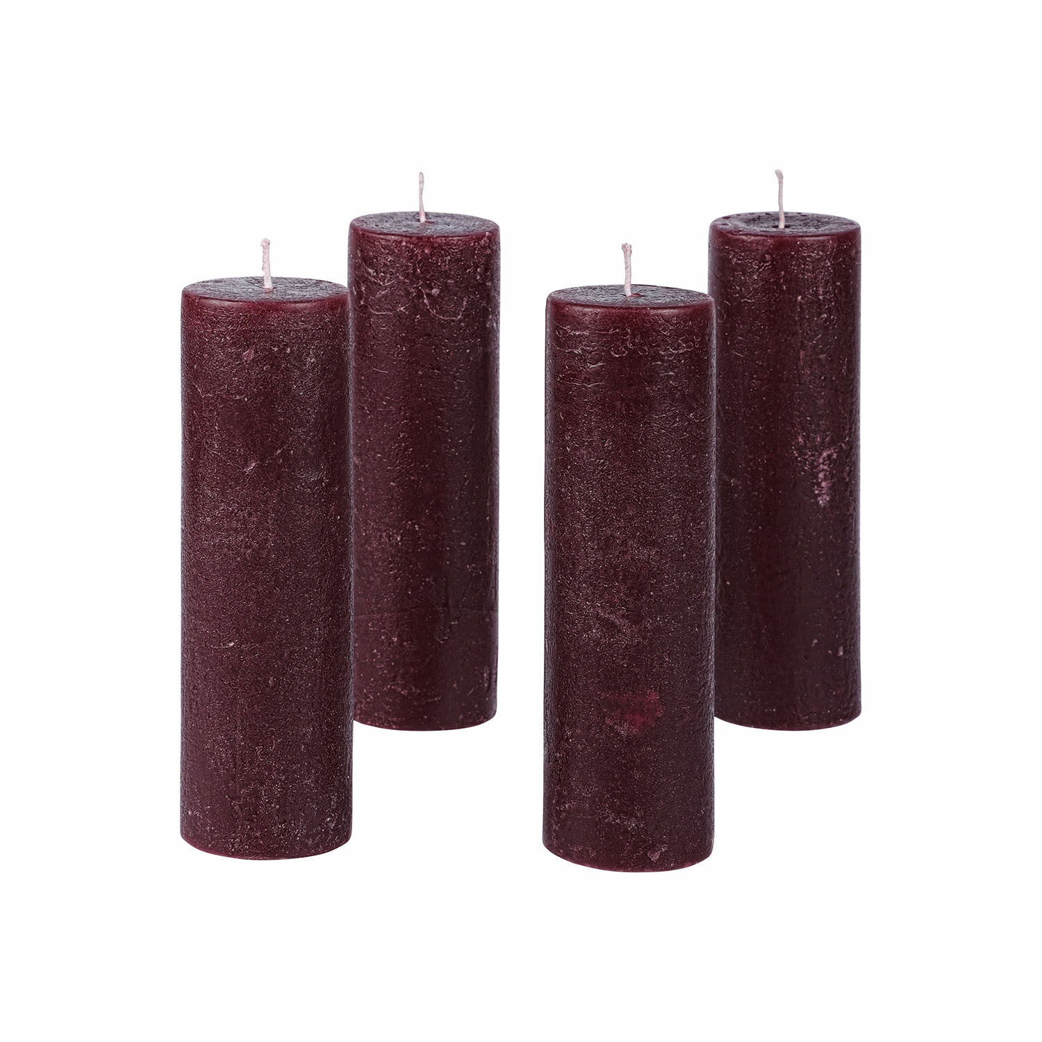 burdeos Set de 4 velas Muriel color burdeos, forma cilíndrica, decoración para interiores