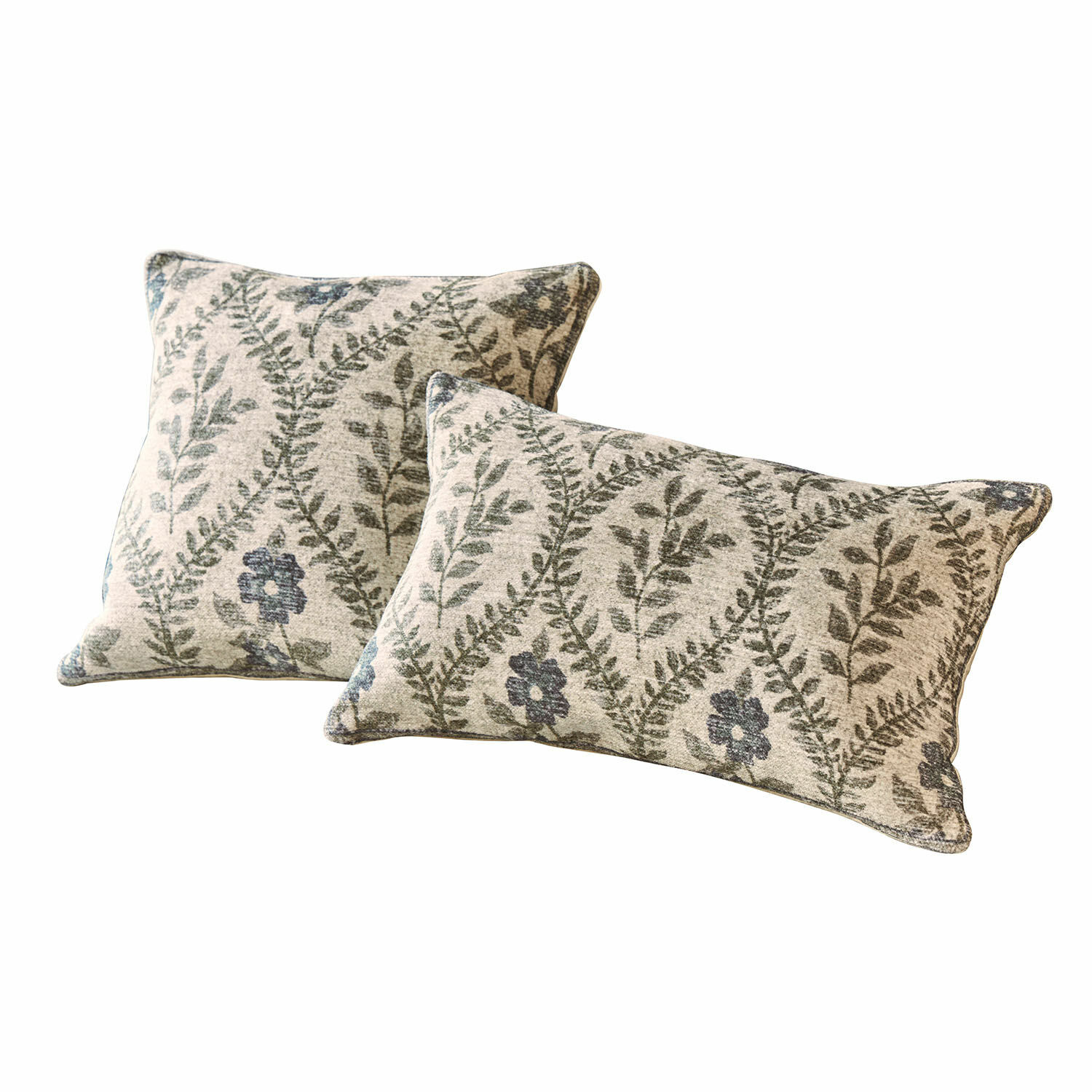 Set de 2 fundas de cojín Vellouris Conjunto de dos cojines decorativos de algodón beige con motivos vegetales verdes y azules para sala