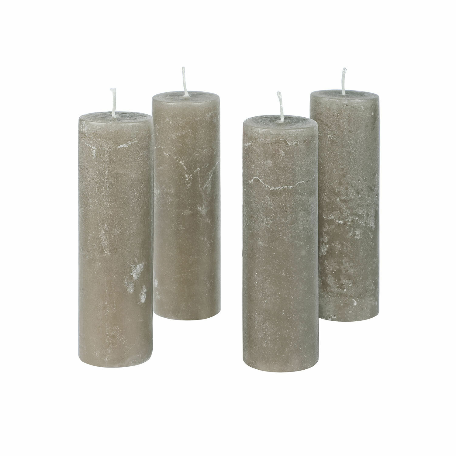 taupe Set de 4 velas Muriel color taupe con textura rústica, decoración y ambiente acogedor