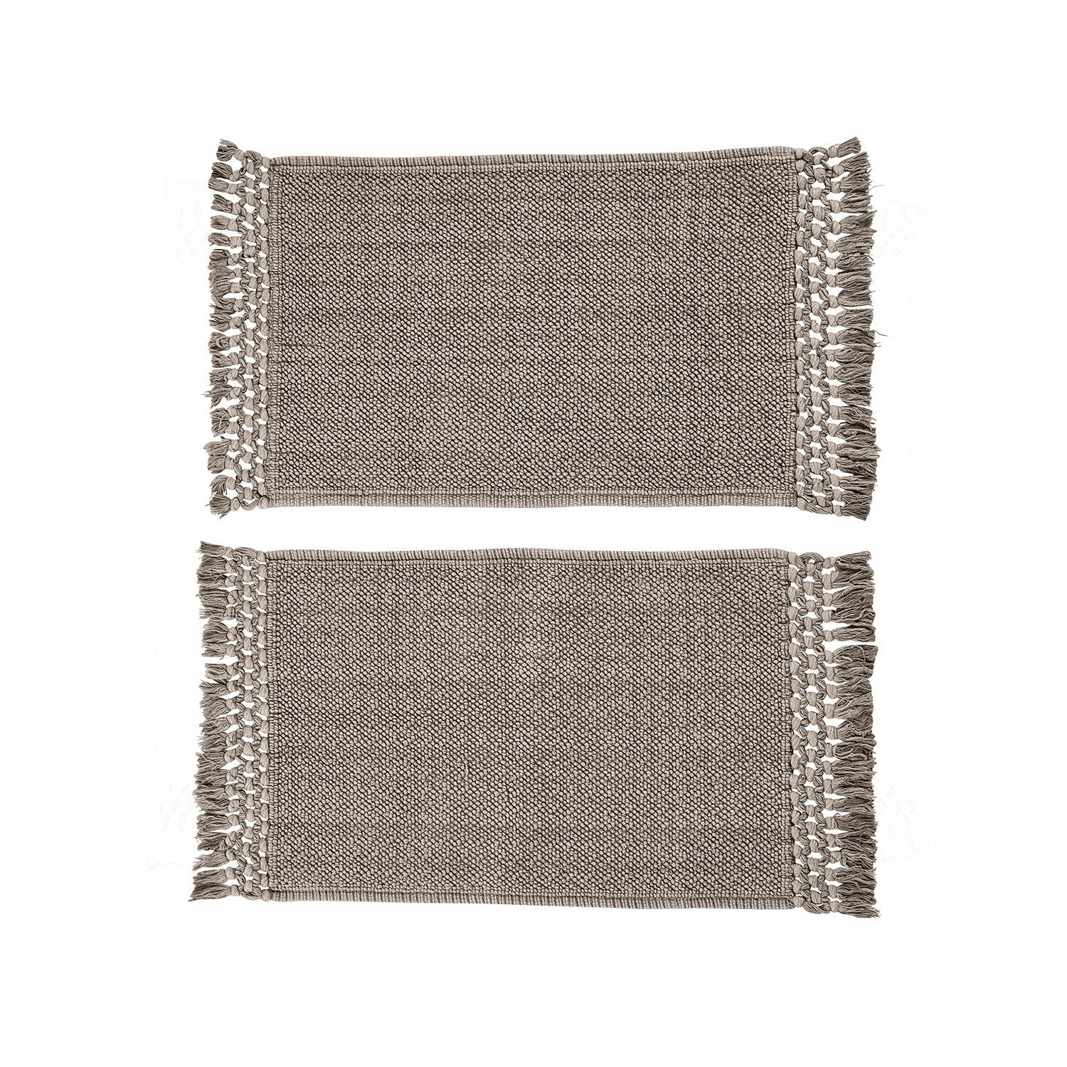 Juego de dos alfombrillas de baño grises de algodón Faelwyn con flecos, suaves y absorbentes