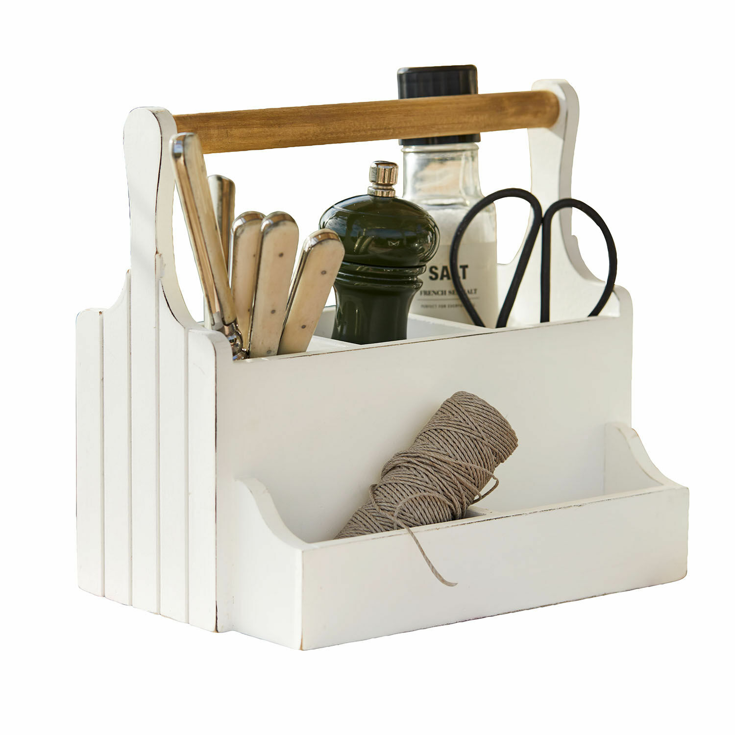 Organizador Dilvex Organizador de madera blanca con asa y compartimentos para especias y utensilios de cocina