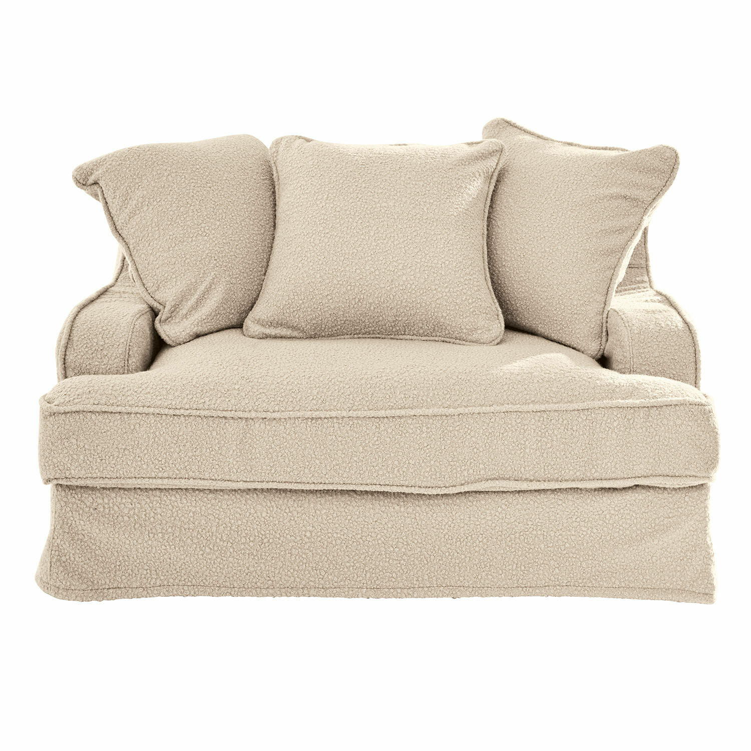 beige Sofá Monaco beige de material suave con tres cojines, cómodo para la sala