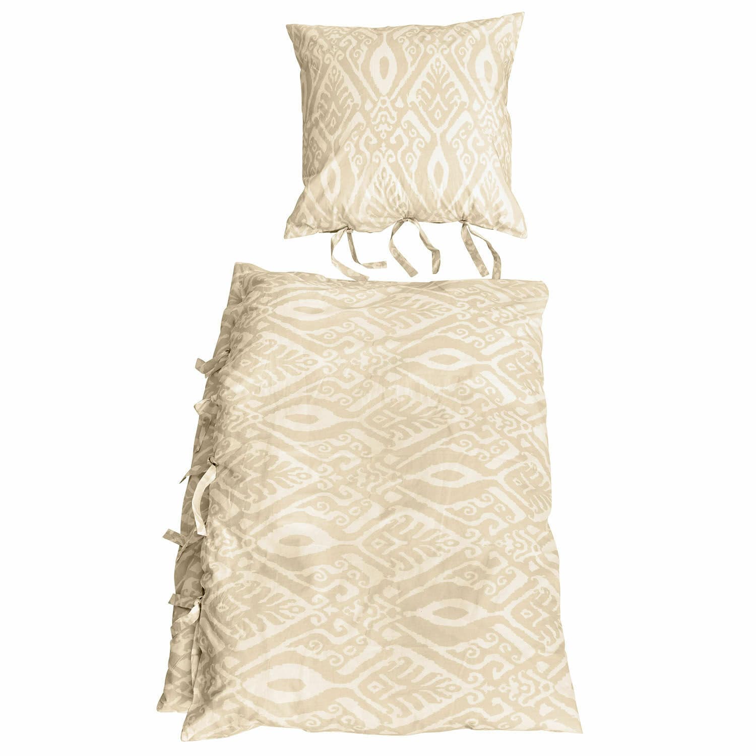 Ropa de cama Armidale Ropa de cama beige de algodón con patrón geométrico y lazos, suave y decorativa