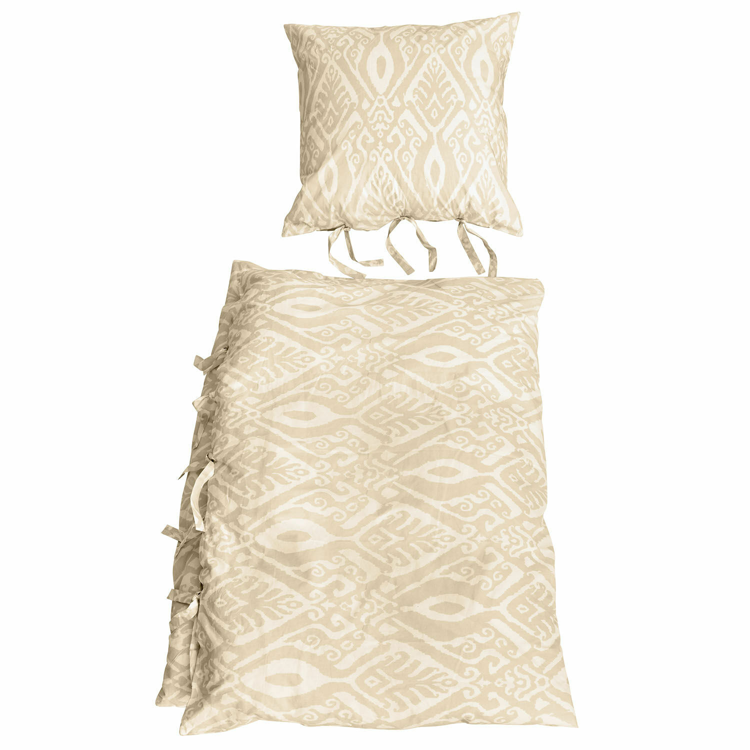 Ropa de cama Armidale Ropa de cama beige de algodón con patrón geométrico y lazos, suave y decorativa