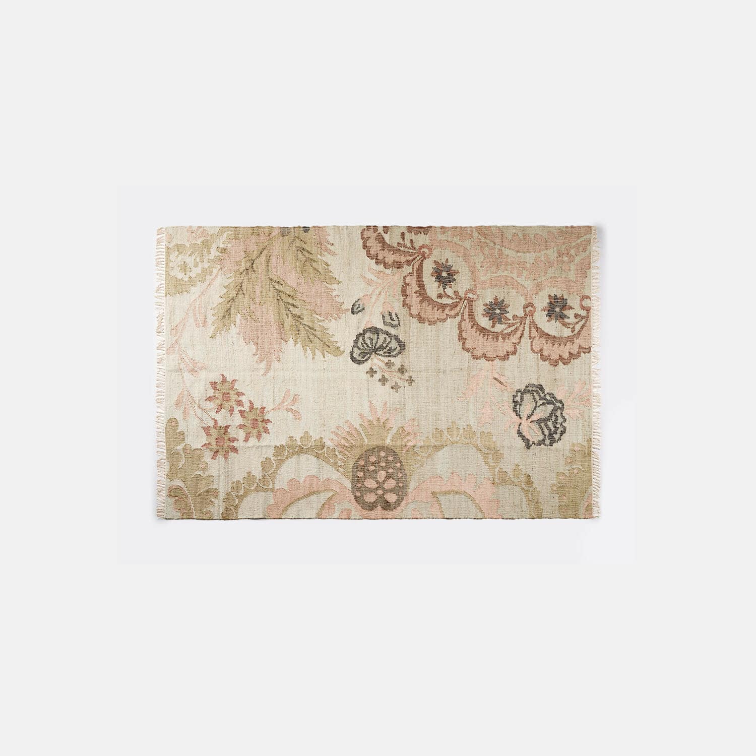 Alfombra Amélorie Alfombra de algodón beige con motivos florales rosas, decorativa y suave para salón