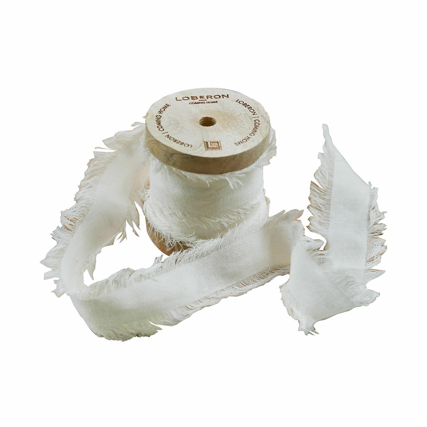 Cinta decorativa blanca Celoria de algodón en carrete de madera para manualidades y decoración