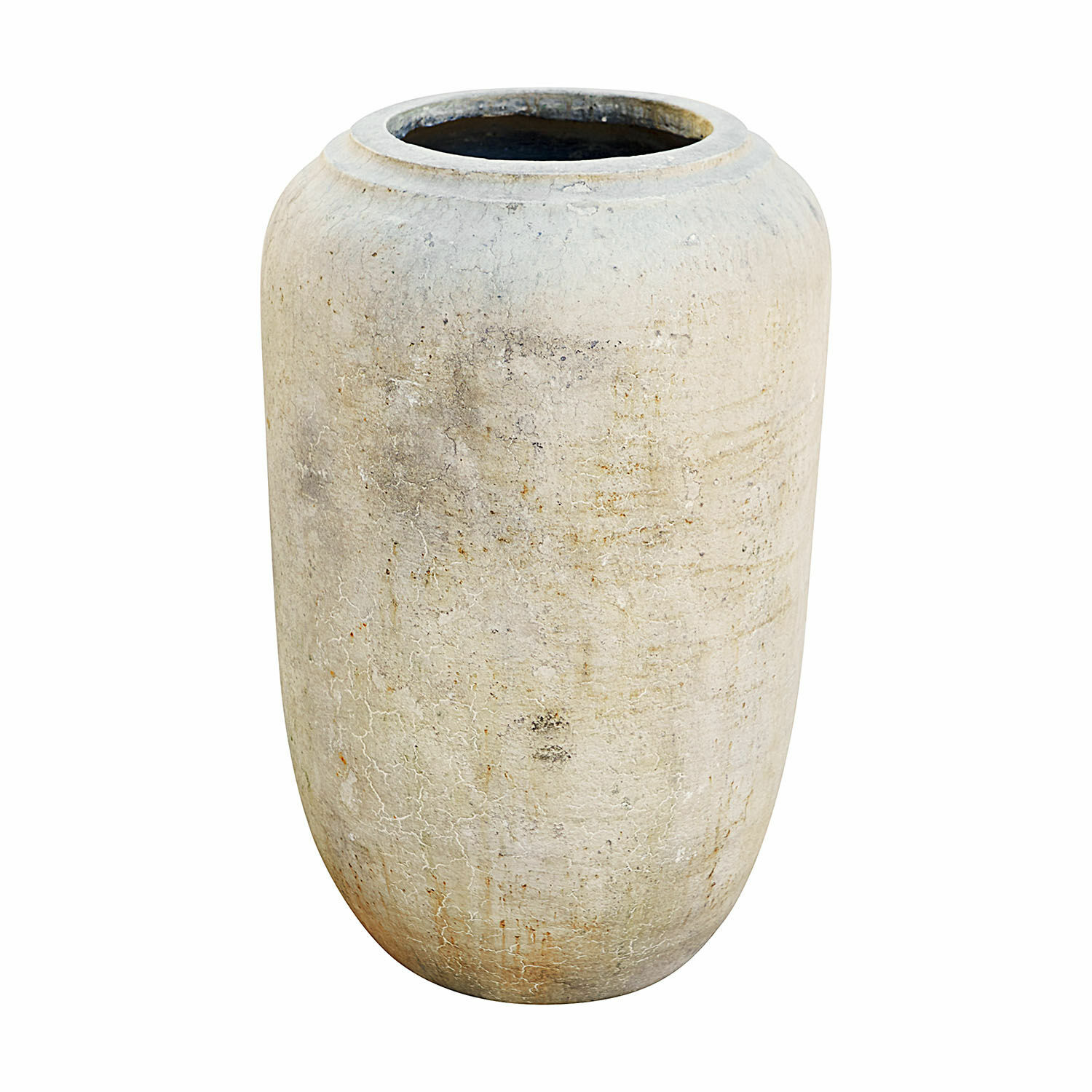 Tinaja Xerette Jarrón grande de cerámica beige con superficie envejecida para decoración natural del hogar