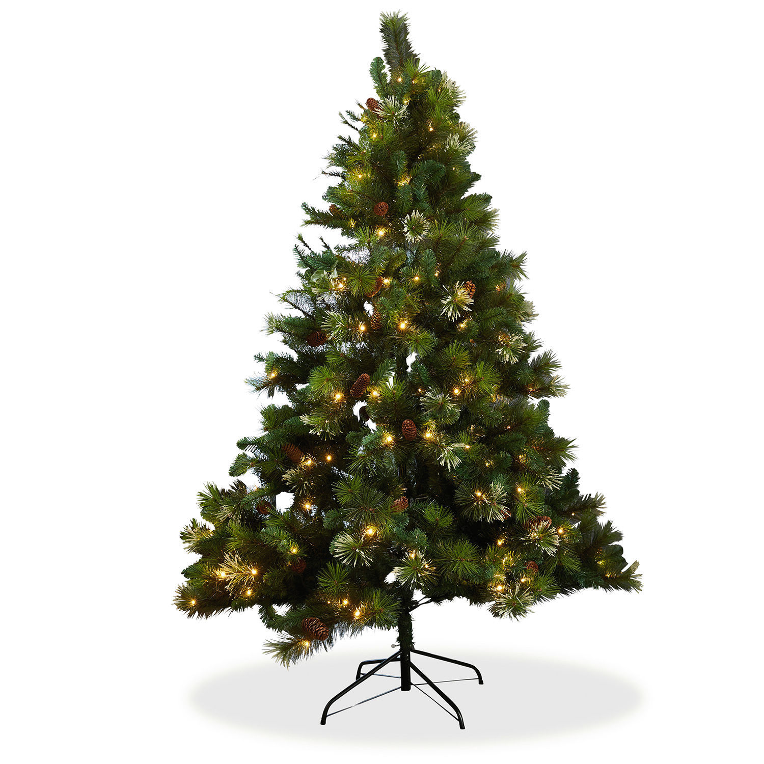 Árbol de Navidad Aure Árbol de Navidad artificial verde con agujas y luces LED en base metálica, decoración navideña