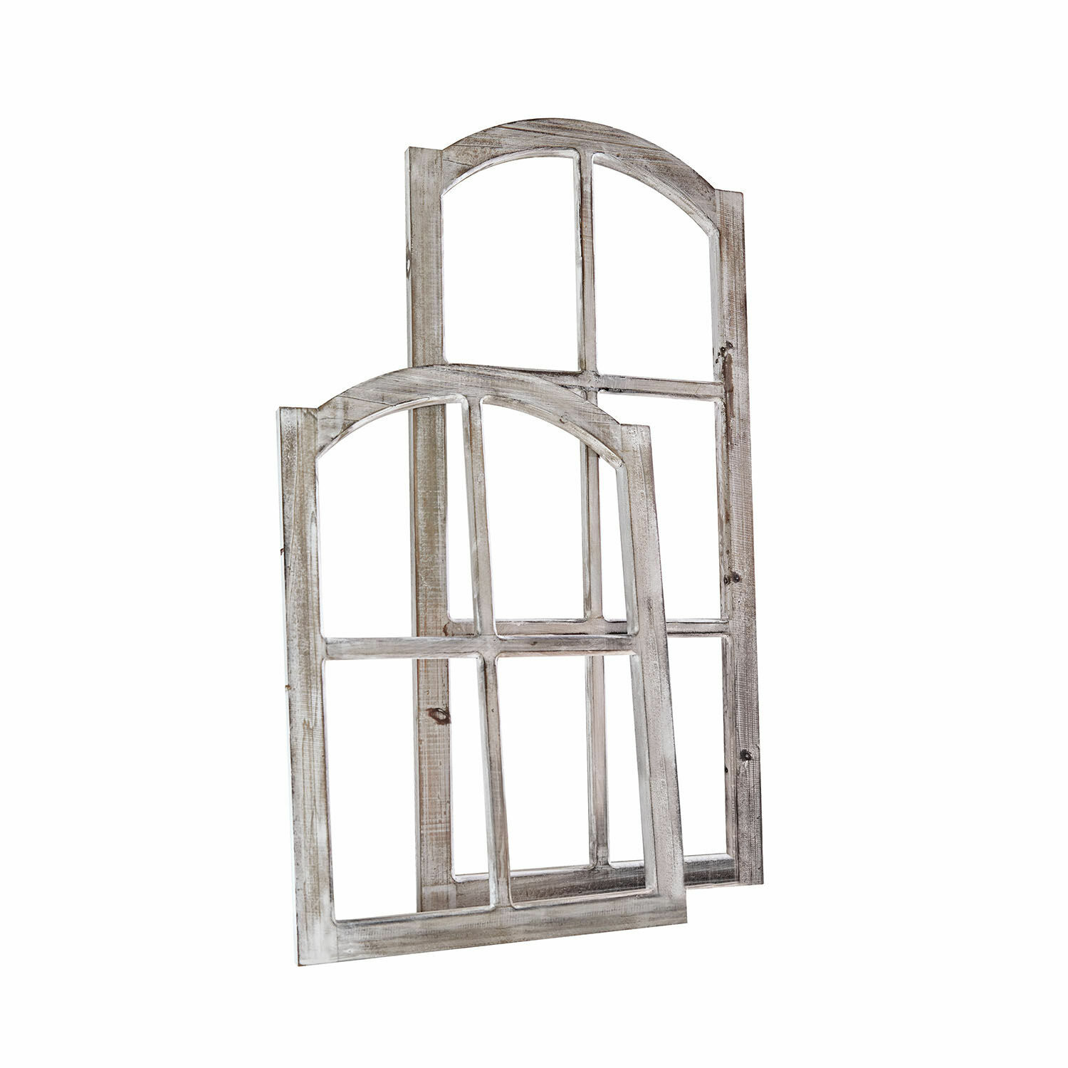 Juego de 2 ventanas decorativas Parakou Dos ventanas decorativas de madera con acabado blanco envejecido para interiores vintage