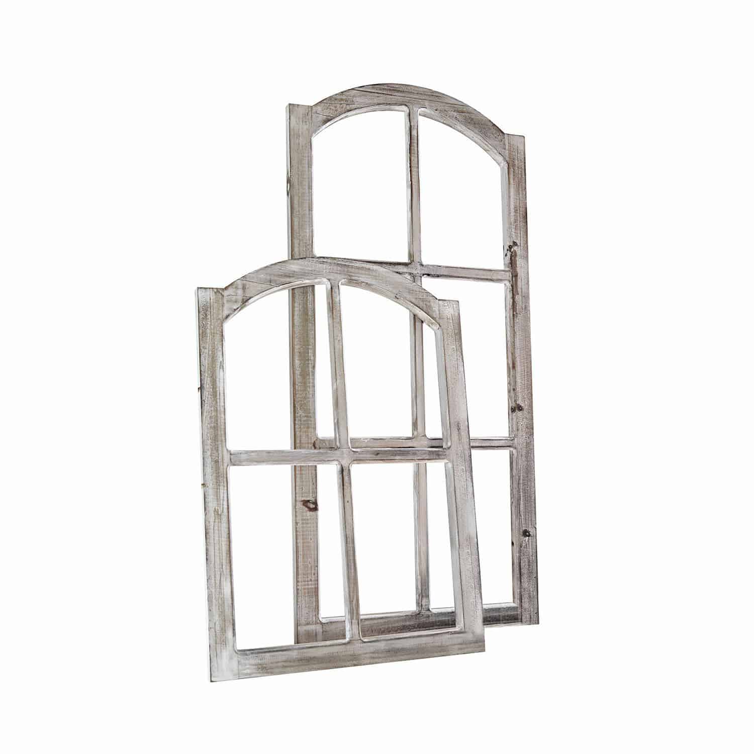 Juego de 2 ventanas decorativas Parakou Dos ventanas decorativas de madera con acabado blanco envejecido para interiores vintage