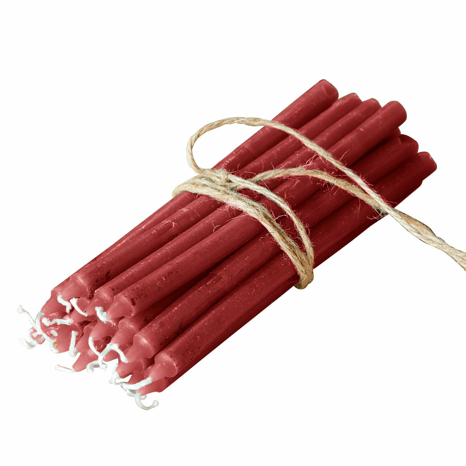 Conjunto de 20 velas rojas de cera atadas con cuerda, decoración y luz ambiental para interiores