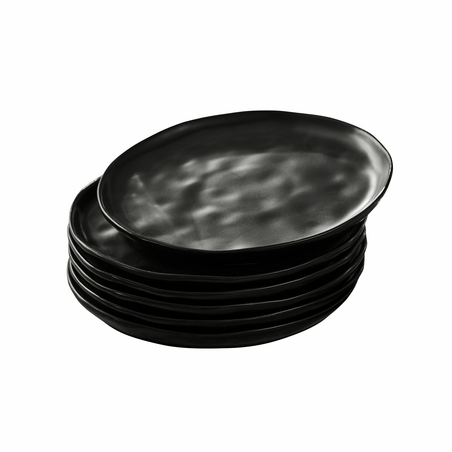 negro Set de 6 platos de postre negros de cerámica con forma irregular, diseño moderno
