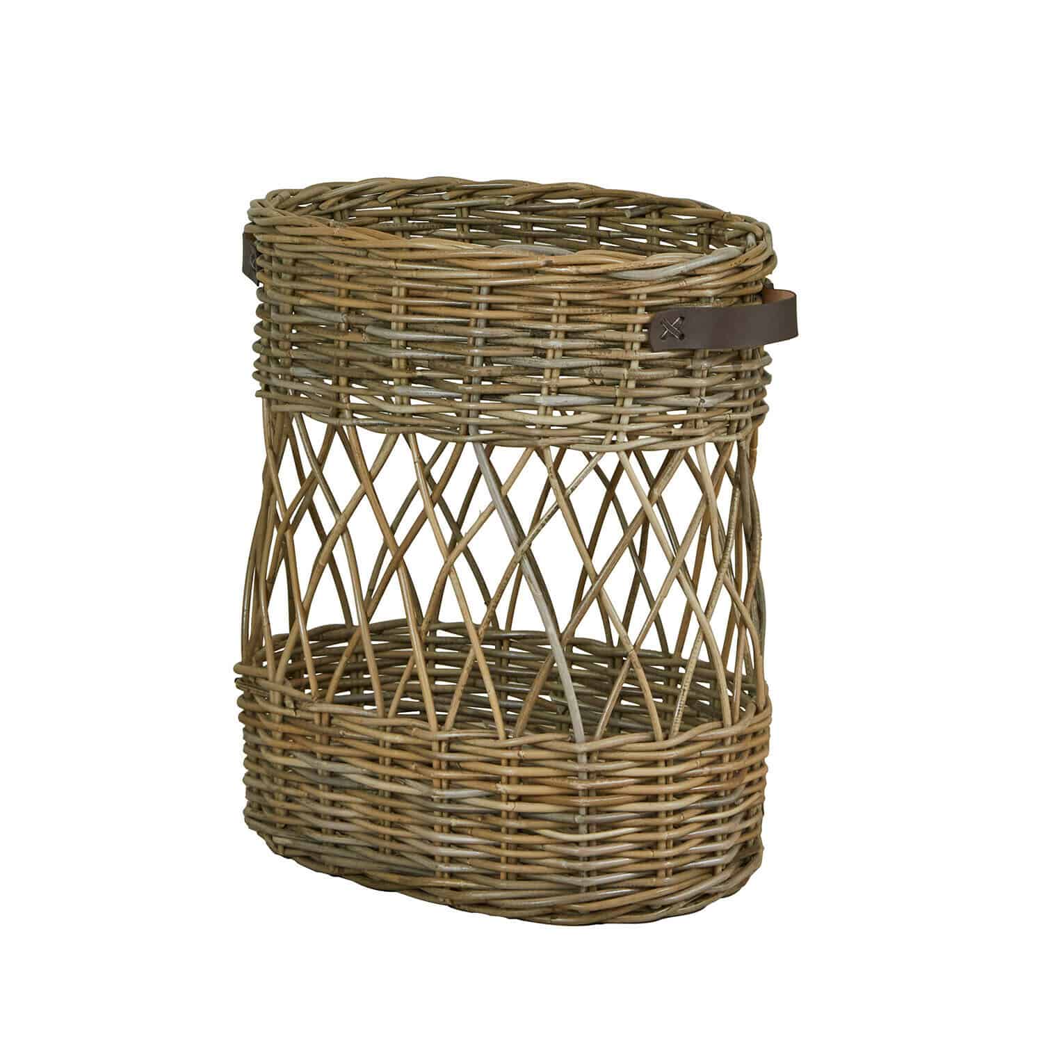 Paragüero Lorviano Cesta ovalada de mimbre natural con asa de cuero marrón, cesta práctica para almacenamiento