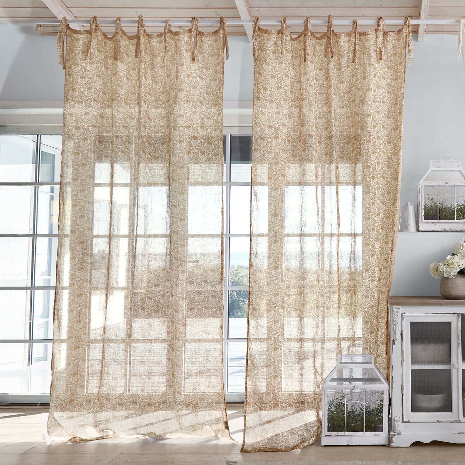 Cortina Calouise Cortinas beige translúcidas con patrón delicado, hechas de tela ligera para decoración de ventanas