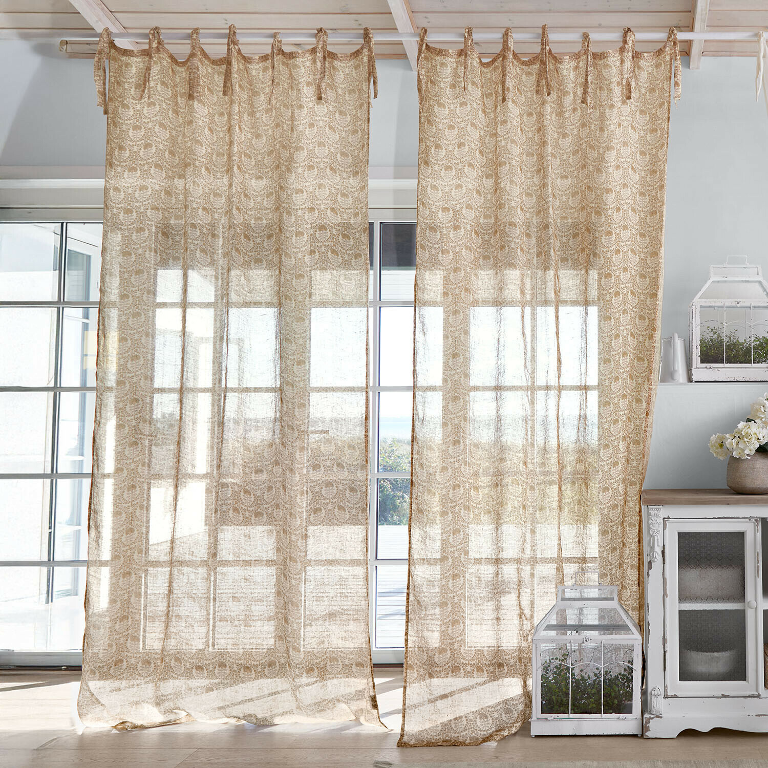 Cortina Calouise Cortinas beige translúcidas con patrón delicado, hechas de tela ligera para decoración de ventanas