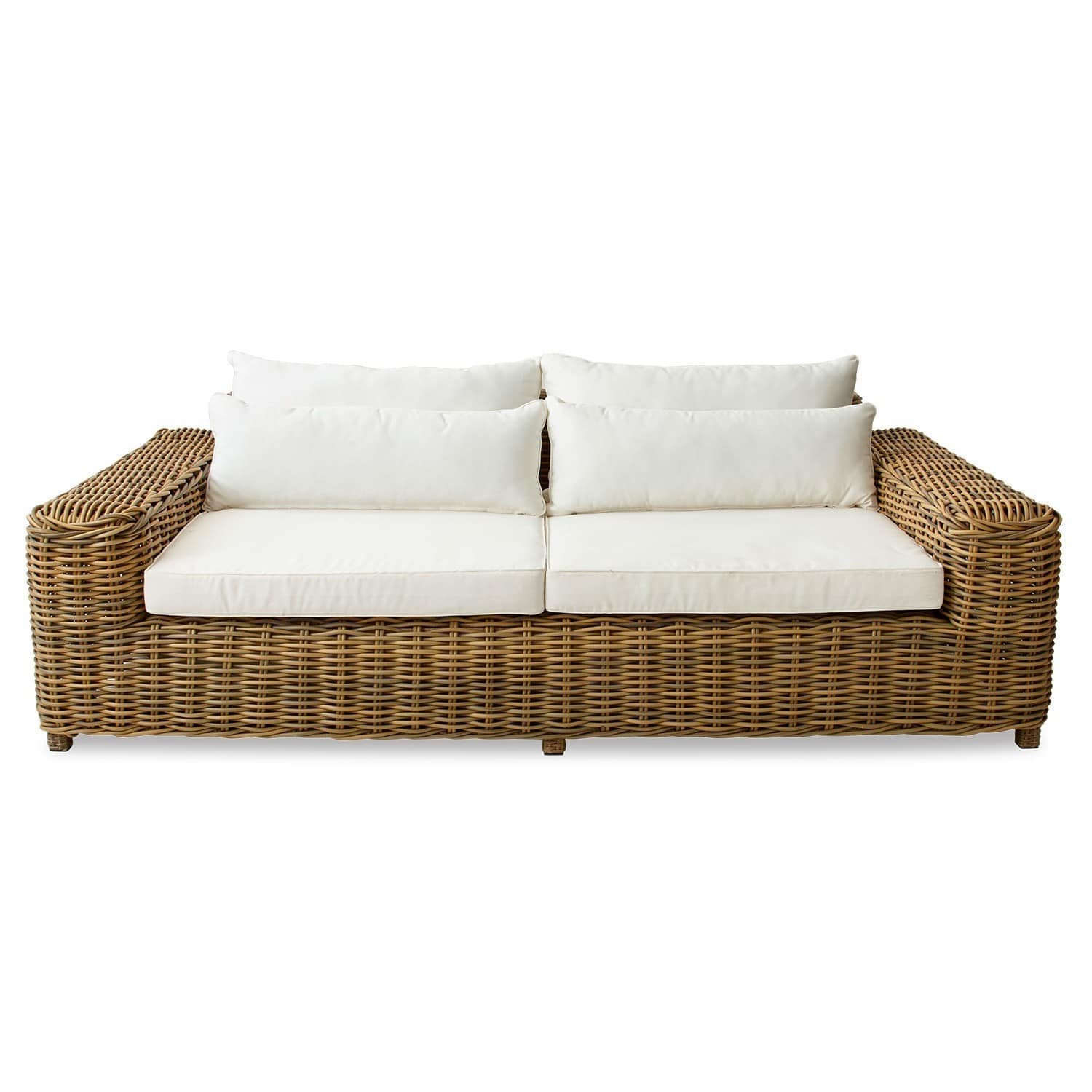 Sofa Camas Sofá de ratán con cojines blancos, mueble cómodo para salón o jardín