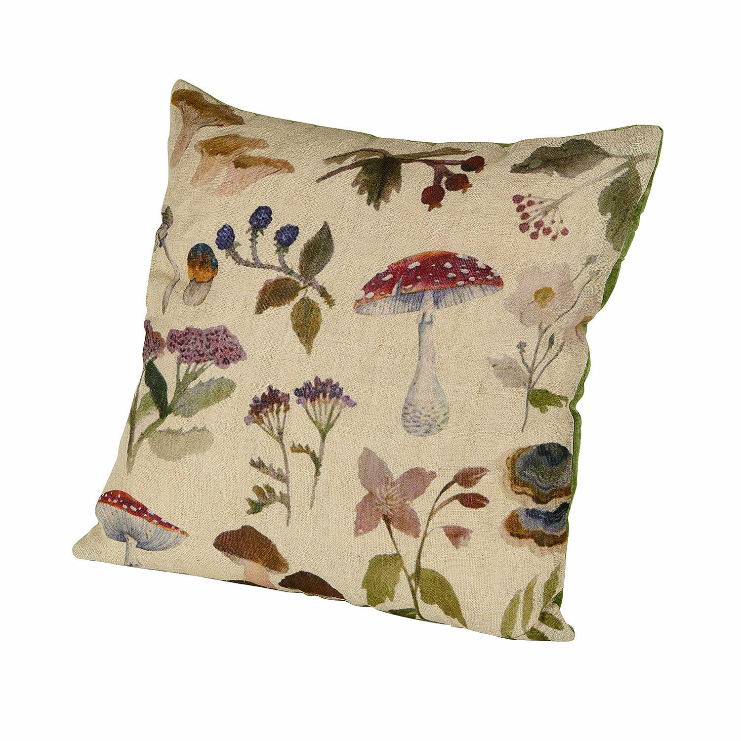 Funda de cojín Selarune Cojín de lino beige con estampado de setas y flores, accesorio decorativo para el hogar
