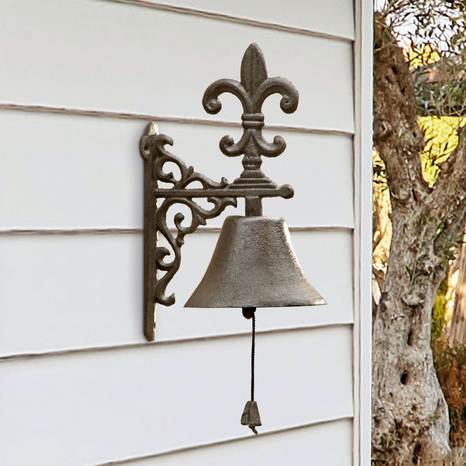 Campana para puerta Houma Campana de pared decorativa de hierro fundido gris para jardín o casa