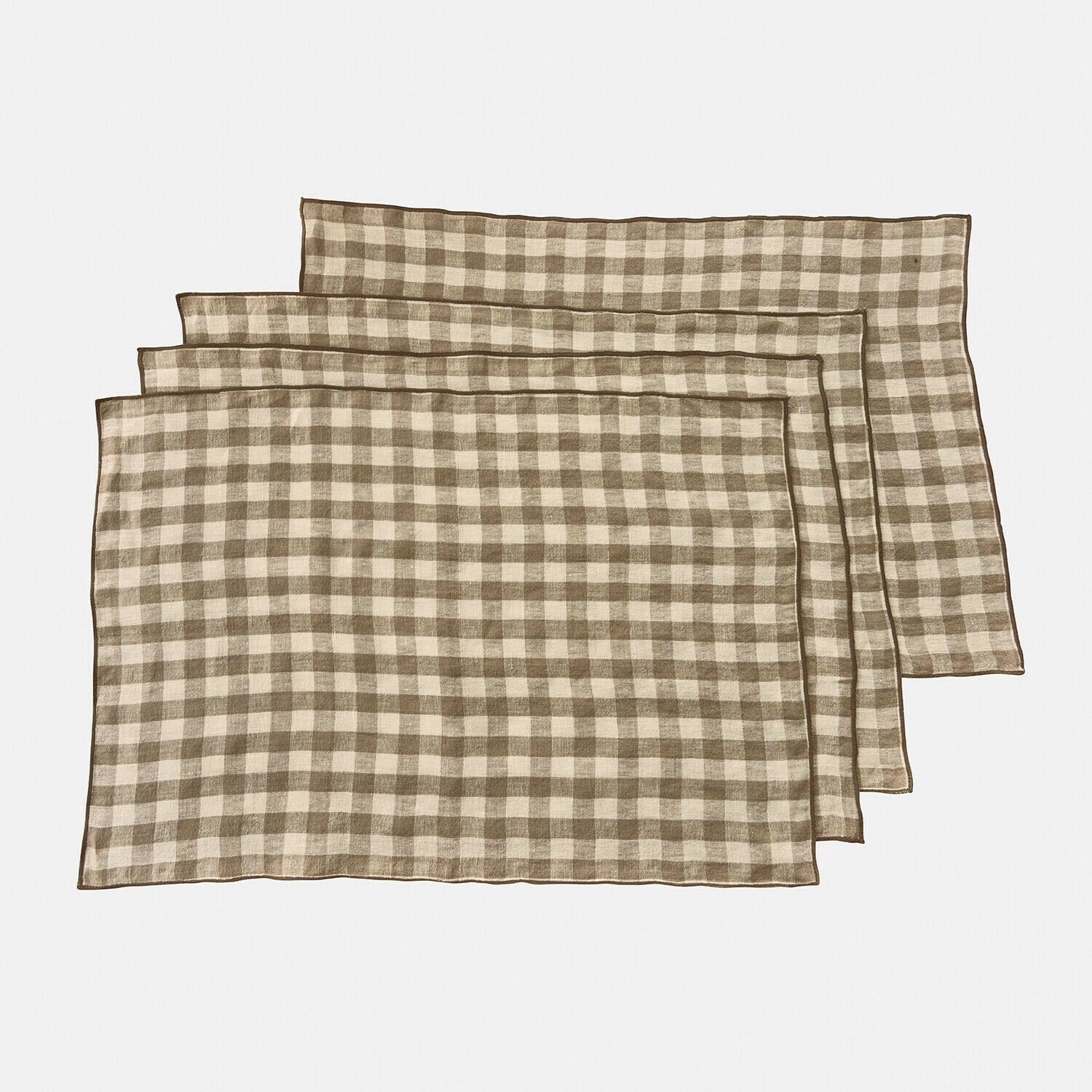 Set de 4 manteles individuales Marrowby Conjunto de tres manteles individuales de lino beige y marrón a cuadros, accesorios prácticos para mesa