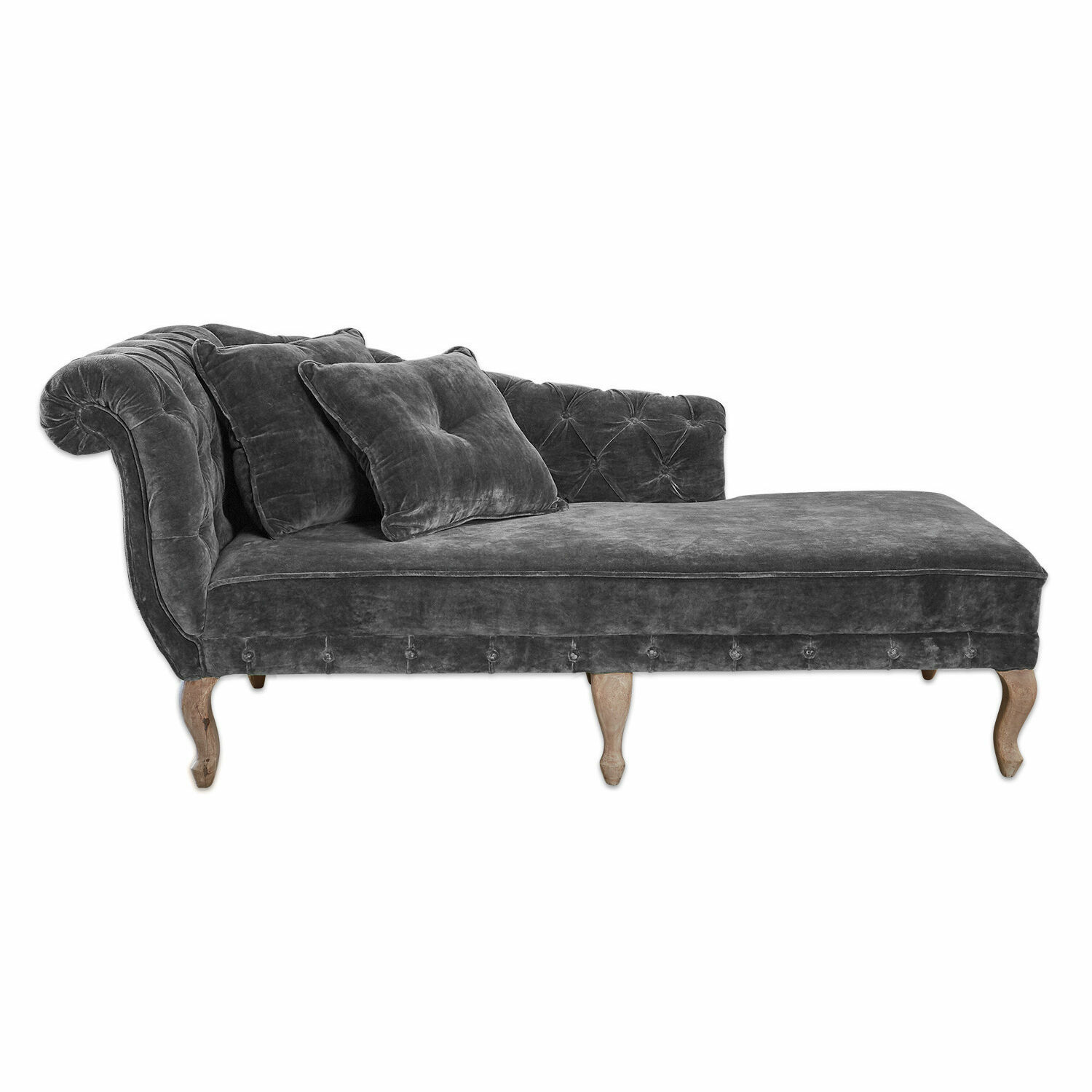 gris Chaise longue Viviani gris de terciopelo con patas de madera, sofá elegante para salón