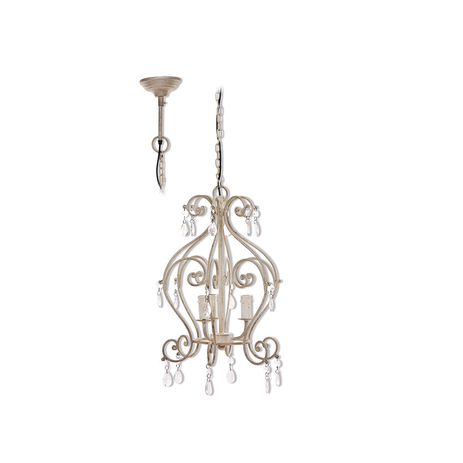 Lámpara de araña Manor Lámpara de techo de metal beige con cristales decorativos y cadena para colgar