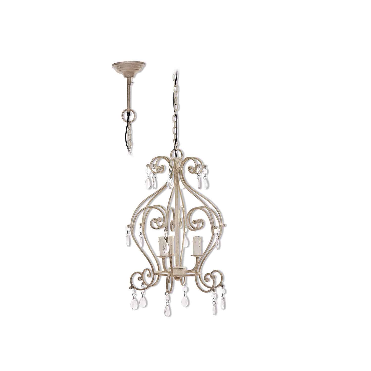 Lámpara de araña Manor Lámpara de techo de metal beige con cristales decorativos y cadena para colgar