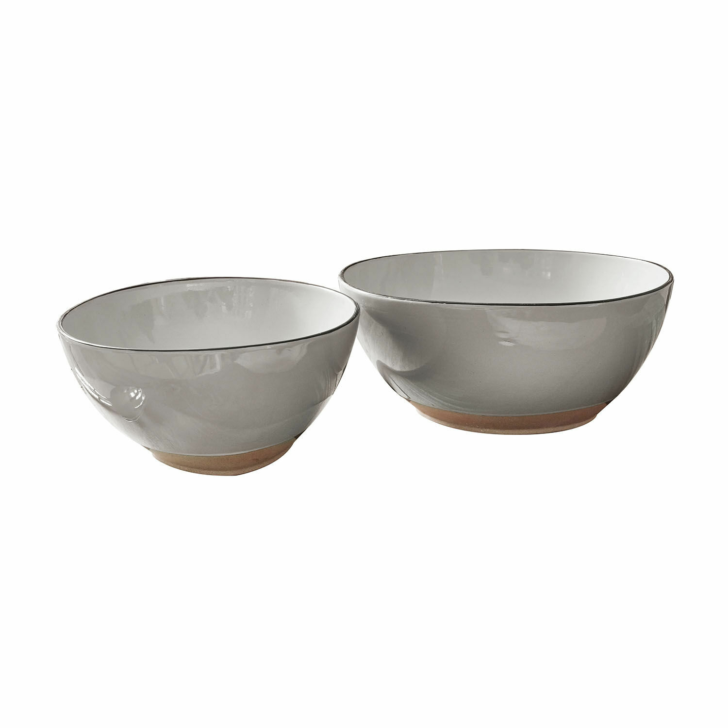 gris Juego de dos ensaladeras de cerámica gris con base marrón natural, cuencos prácticos para cocina