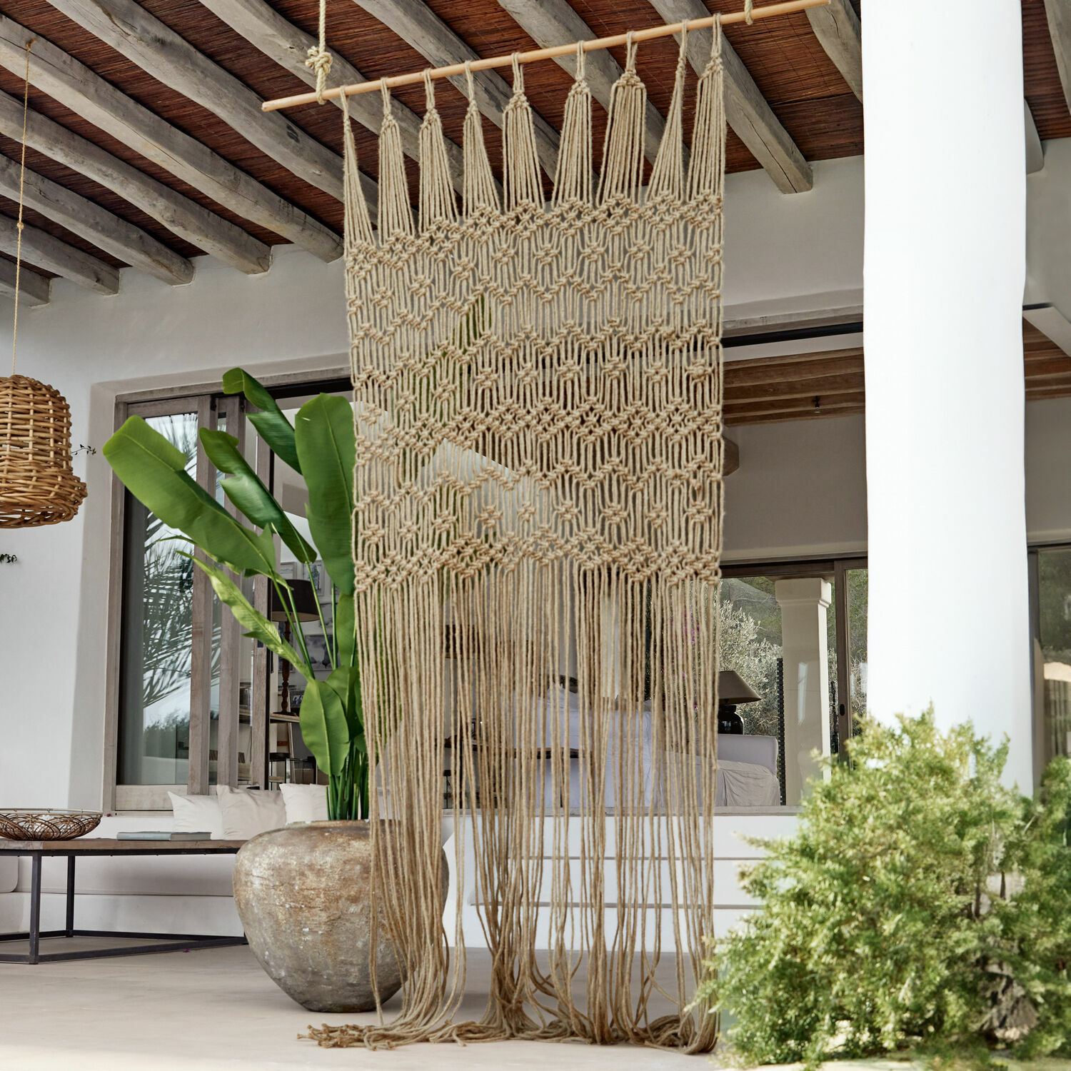 Cortina Vuarrens Cortina decorativa de macramé en cuerda natural beige para interiores bohemios y ecológicos