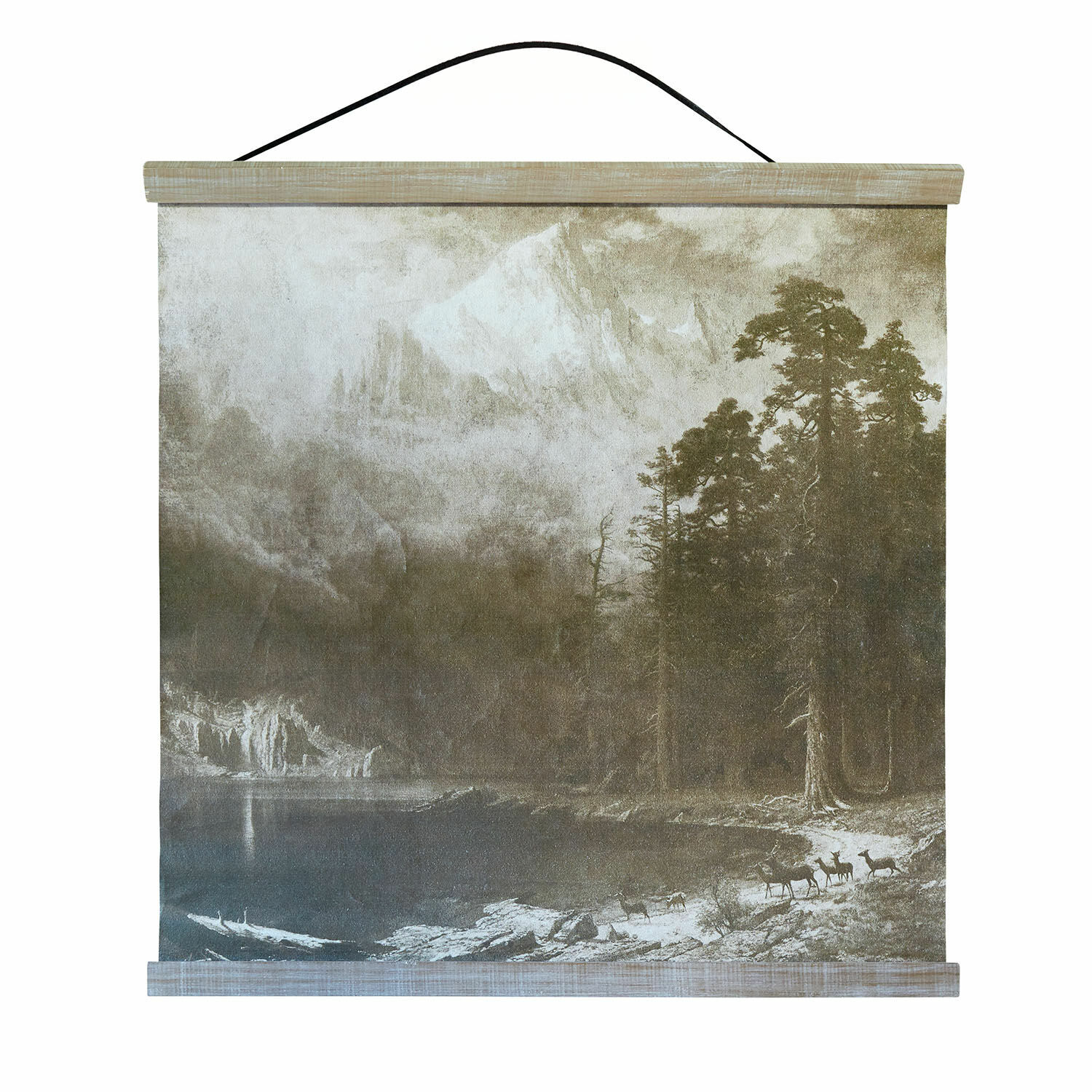 Cuadro Belle Horizon Cuadro mural de lienzo con paisaje montañoso y ciervos, colores naturales, decoración rústica