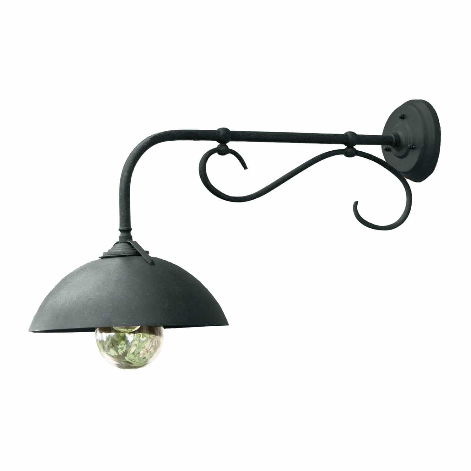 Aplique de exterior Lupia Aplique de pared negro de metal con brazo decorativo y pantalla semicircular para iluminación de pared