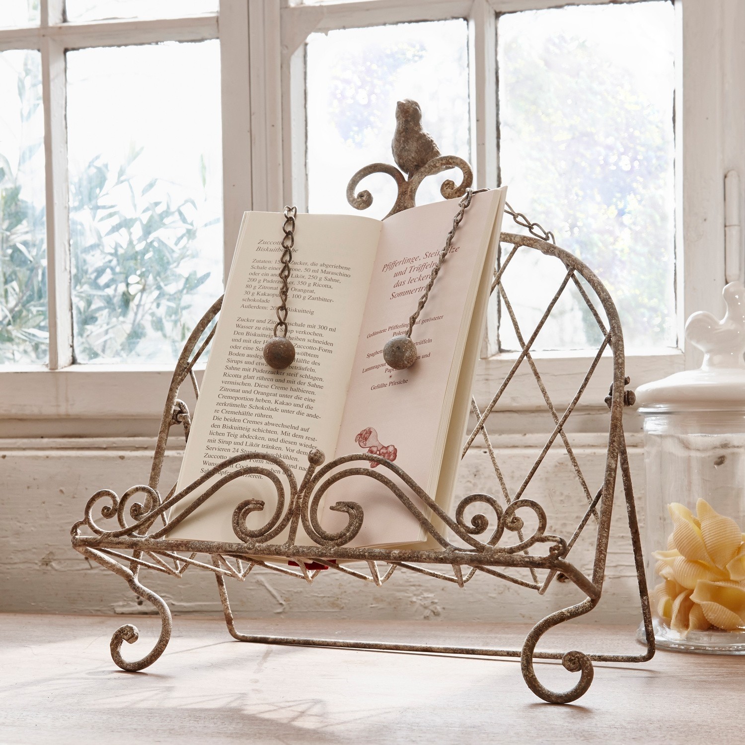 Sujetalibros Fossat Soporte para libro de metal estilo vintage con pátina envejecida y cadenas decorativas