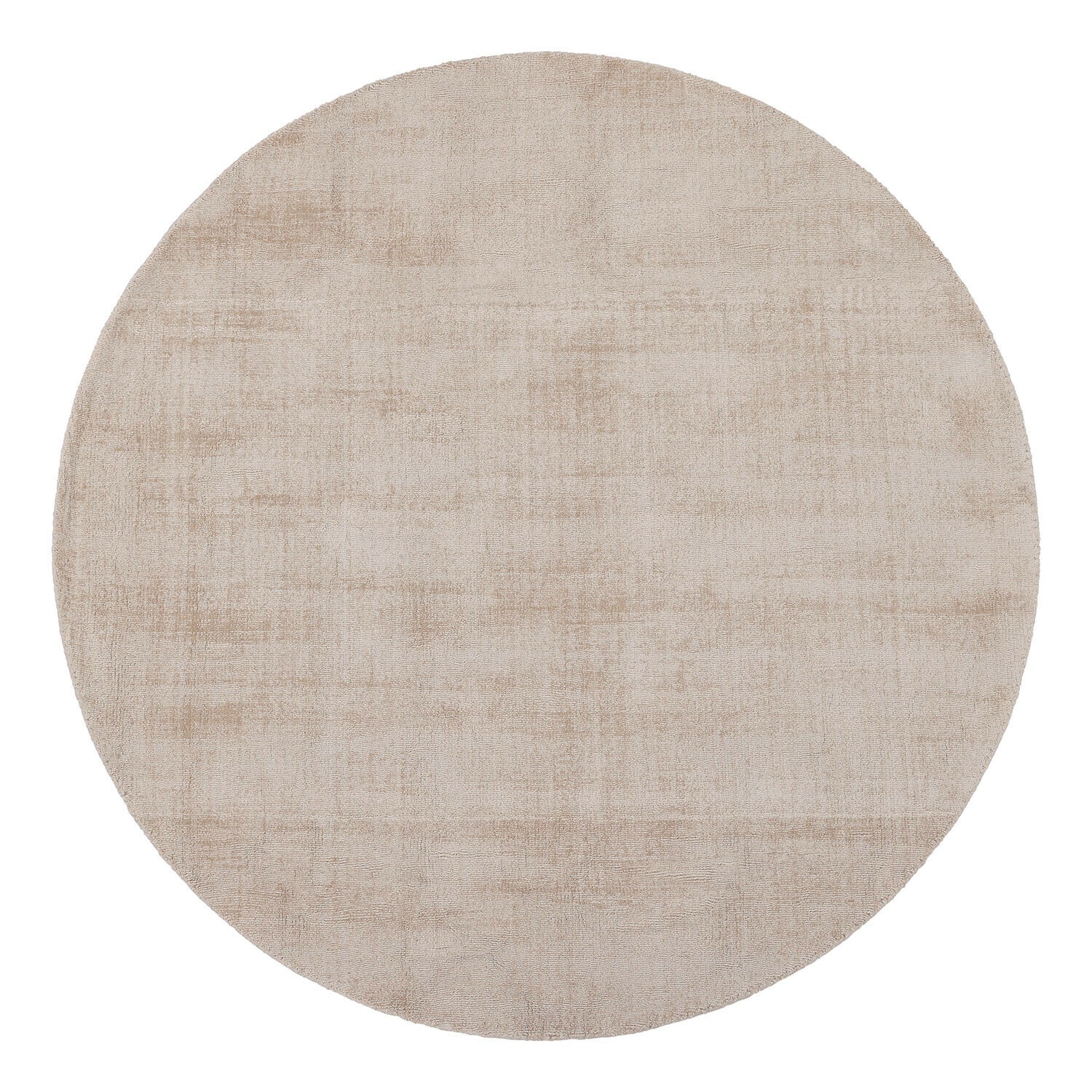 Alfombra redonda beige de material suave, ideal para interiores modernos y acogedores