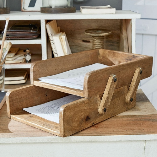 Organizador plegable de madera natural para documentos, ideal para oficina y hogar