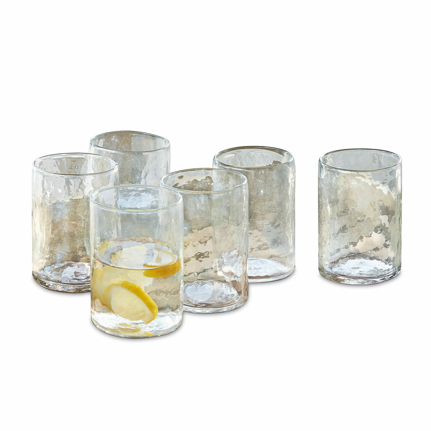 Set de 6 vasos Clarksville Juego de seis vasos transparentes de vidrio texturizado, ideales para bebidas.