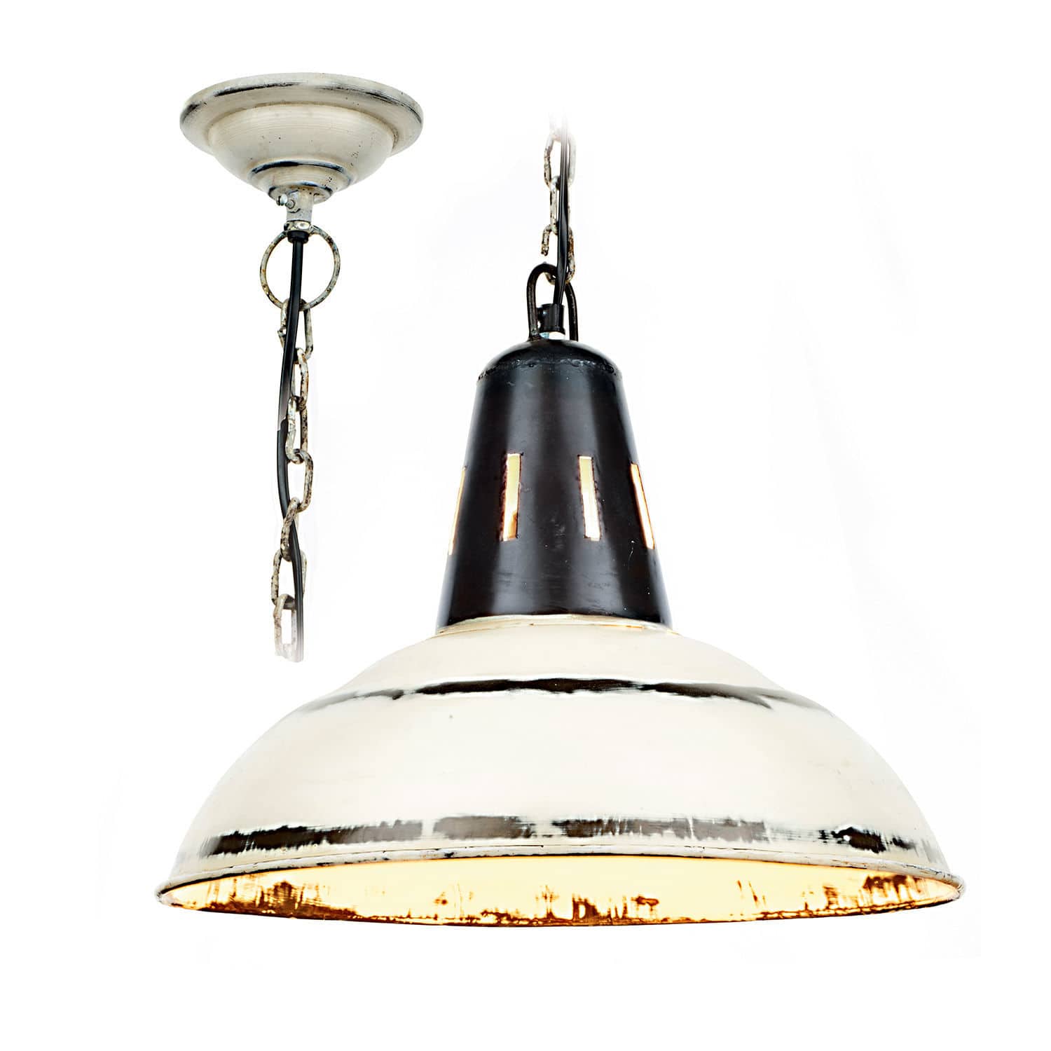 Lámpara colgante Dukes Lámpara colgante de metal vintage blanca y negra con cadena, iluminación de estilo industrial