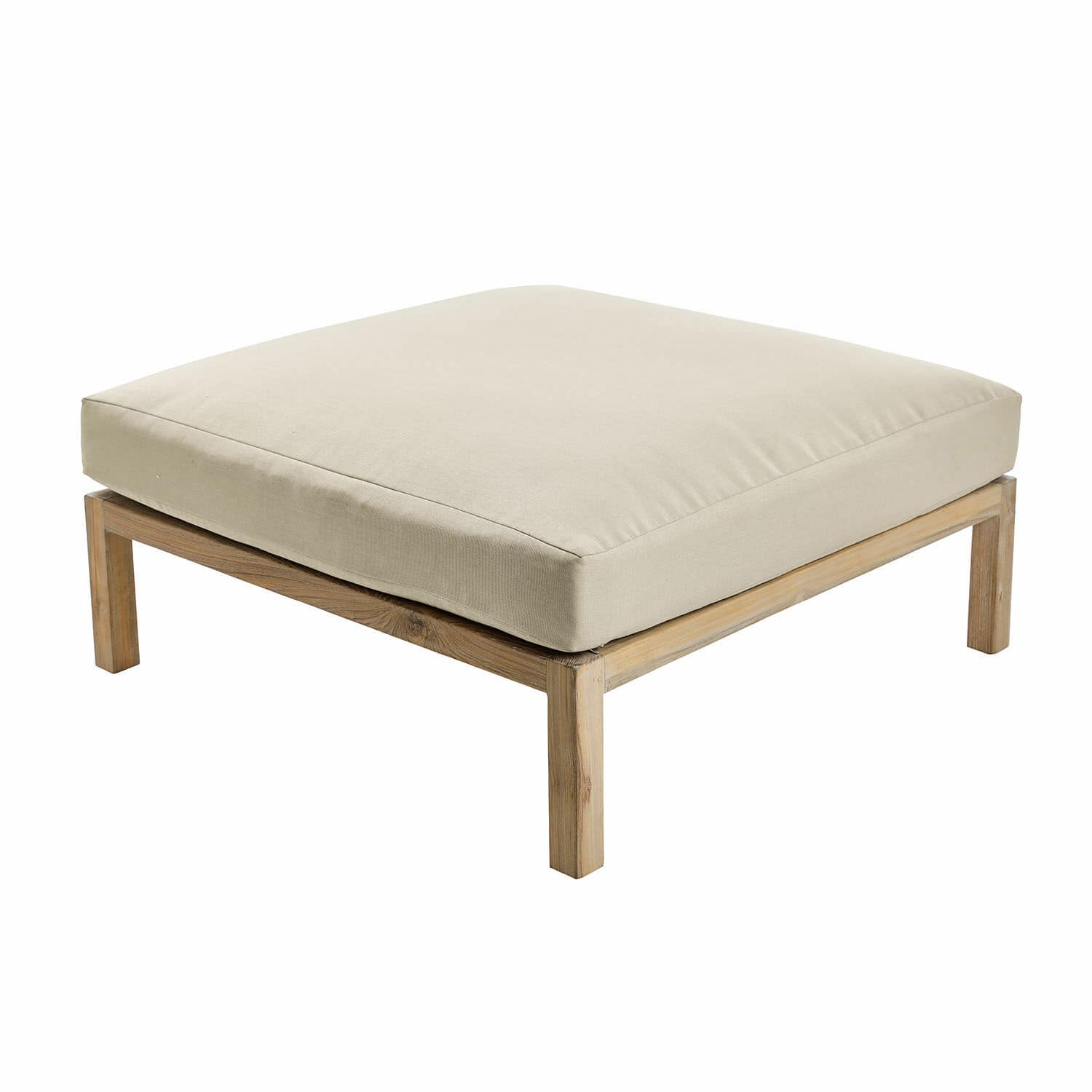 Taburete Chancenay Reposapiés con cojín beige claro y estructura de madera, mueble cómodo para salón