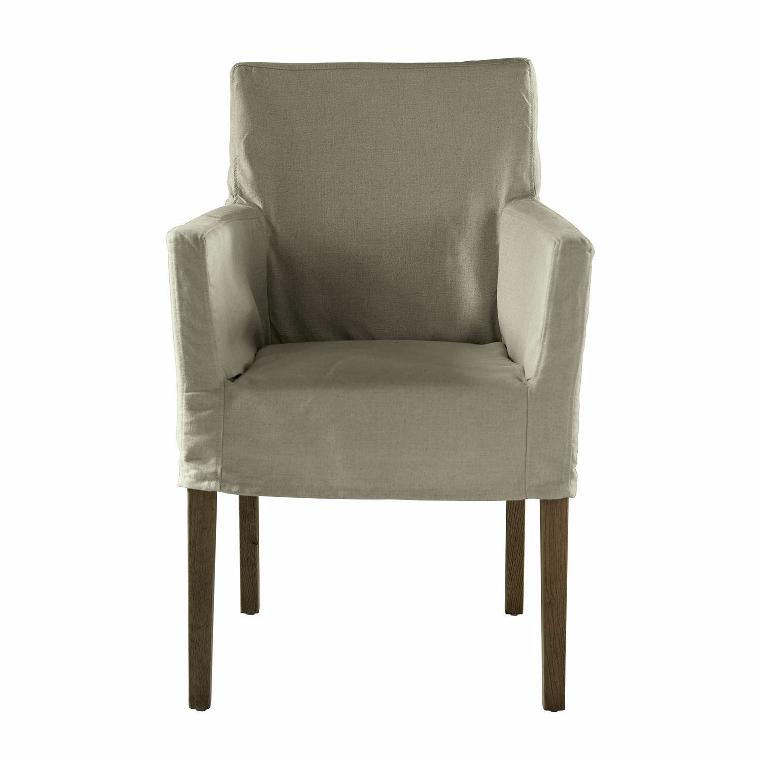 beige/marrón Sillón Longhill beige de tela con patas de madera marrón, mueble cómodo para salón