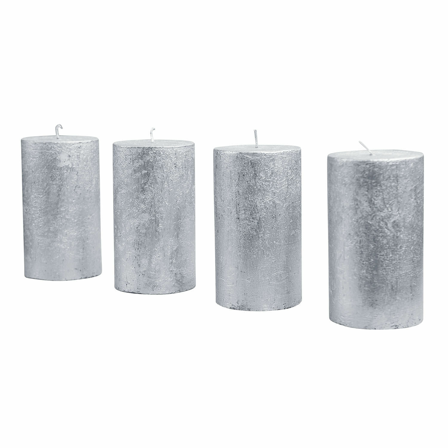 plata Set de 4 velas plateadas Braga con superficie texturizada, decoración para el hogar, velas decorativas