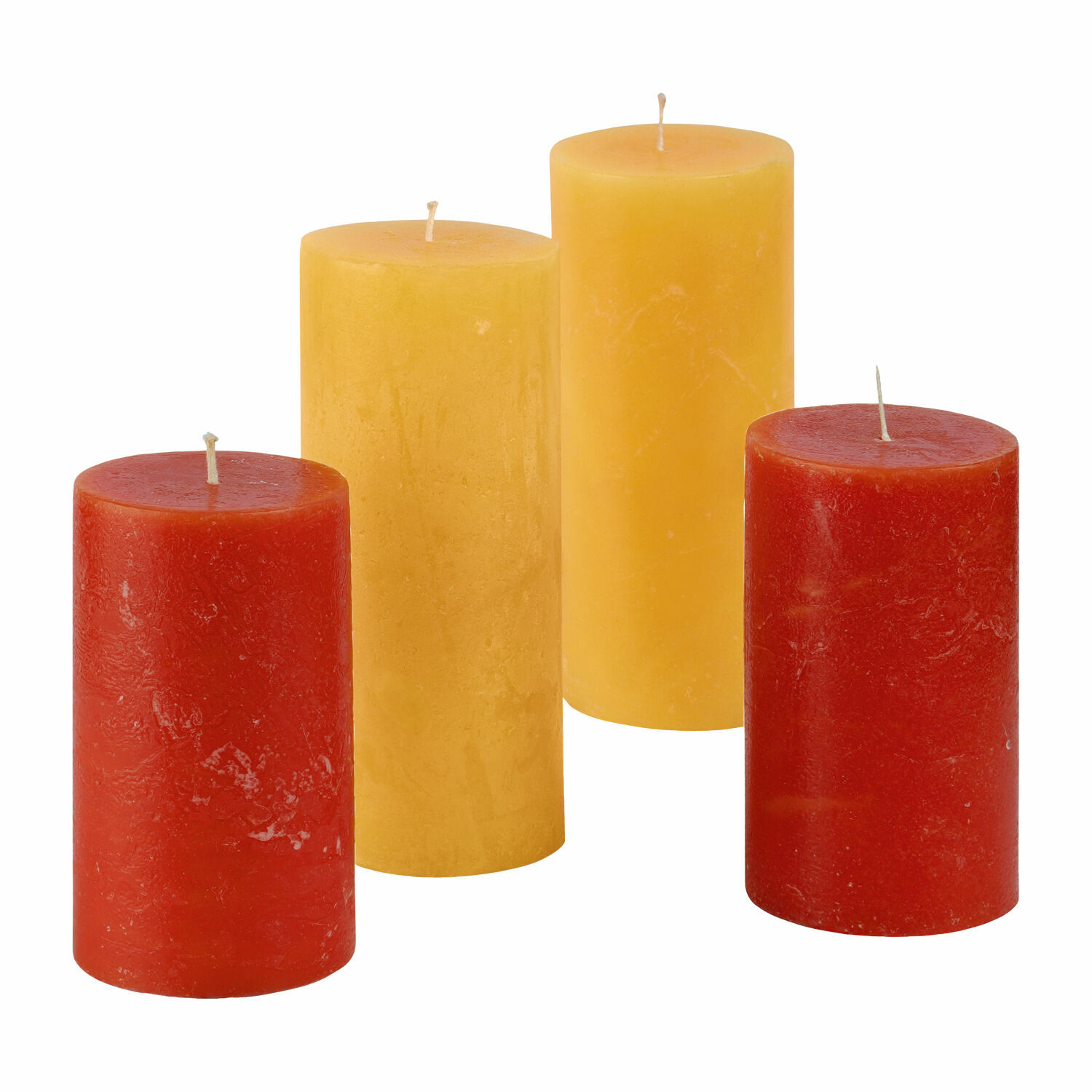 Set de 4 velas Berekua de cera en colores naranja y amarillo, decoración para el hogar
