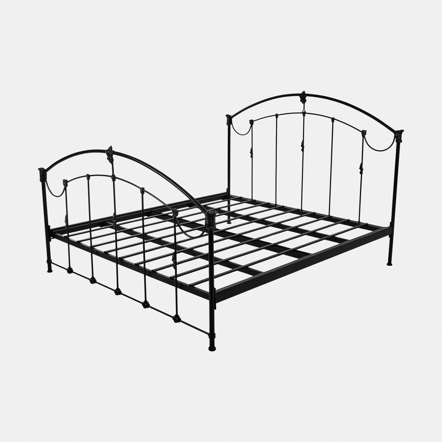 negro Cama metálica negra Canefield con detalles decorativos y estructura robusta, estilo industrial