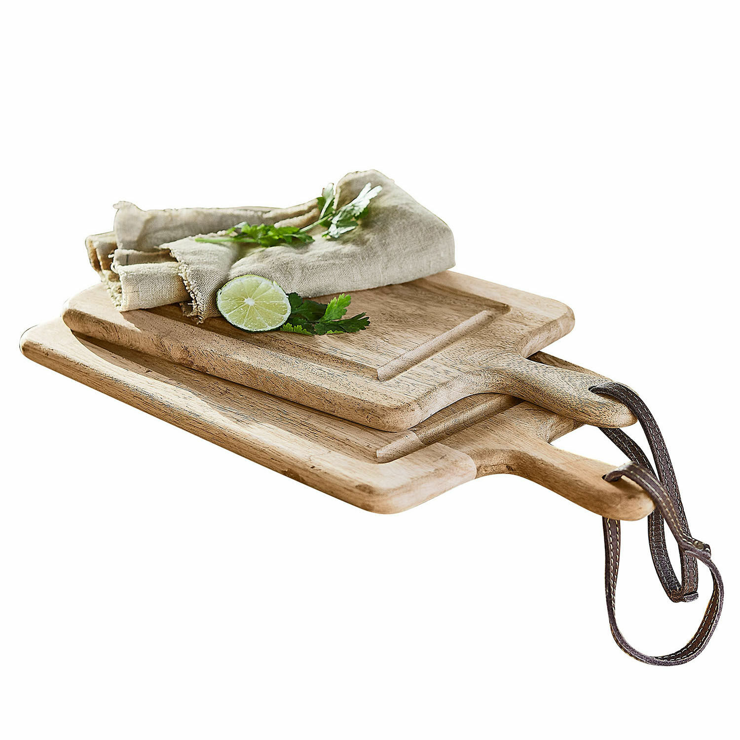 Set de 2 tablas de cortar Lestino Juego de tablas de cortar de madera natural con asas y cuerda para colgar