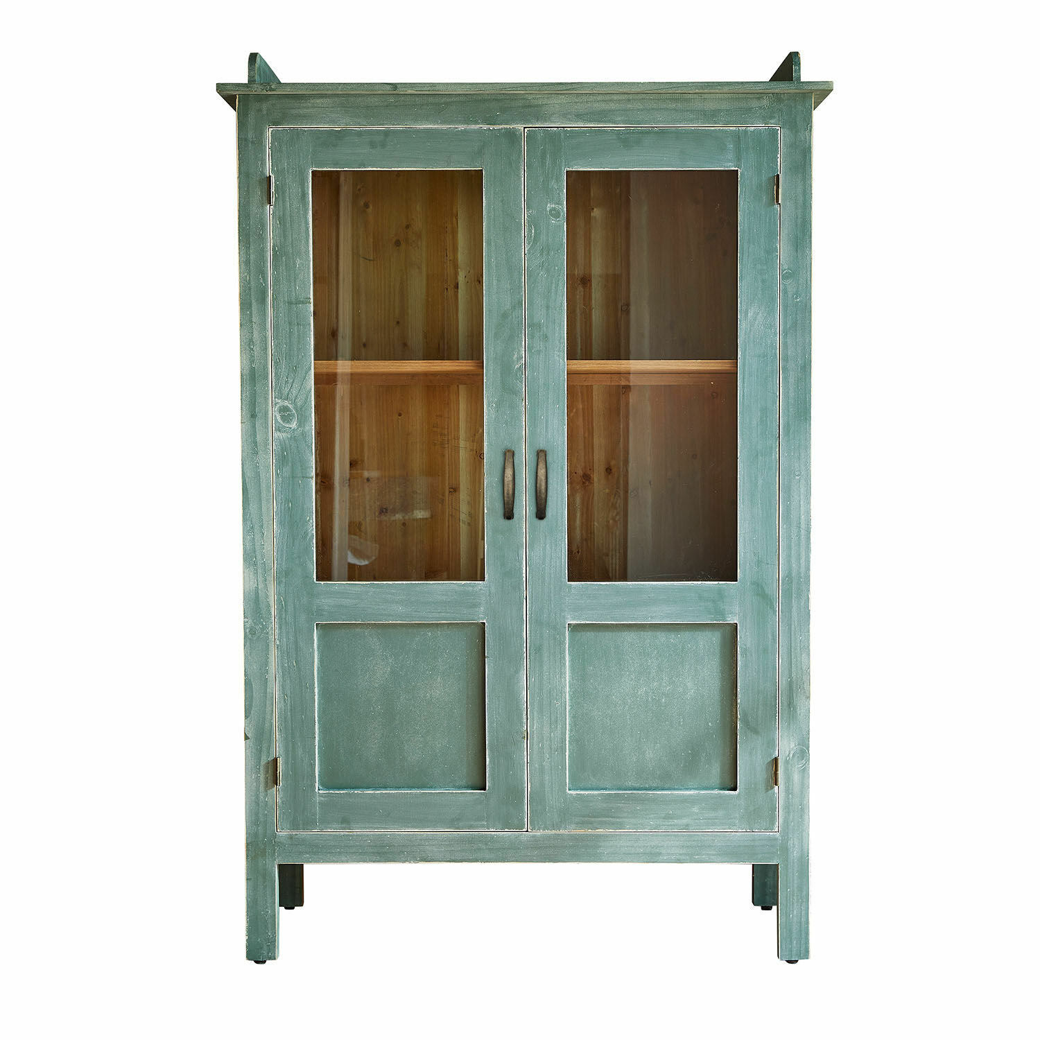verde/marrón Vitrina de madera verde con puertas de cristal y interior marrón para almacenamiento