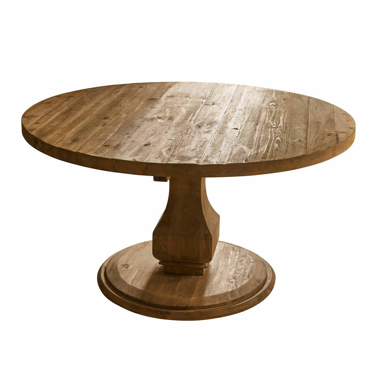 Mesa Alderwick Mesa redonda de madera natural, mueble robusto para comedor o salón