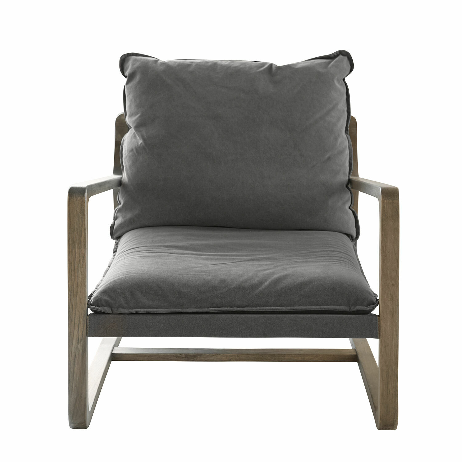gris/marrón Sillón Jowna con tela gris y estructura de madera marrón, mueble moderno para salón