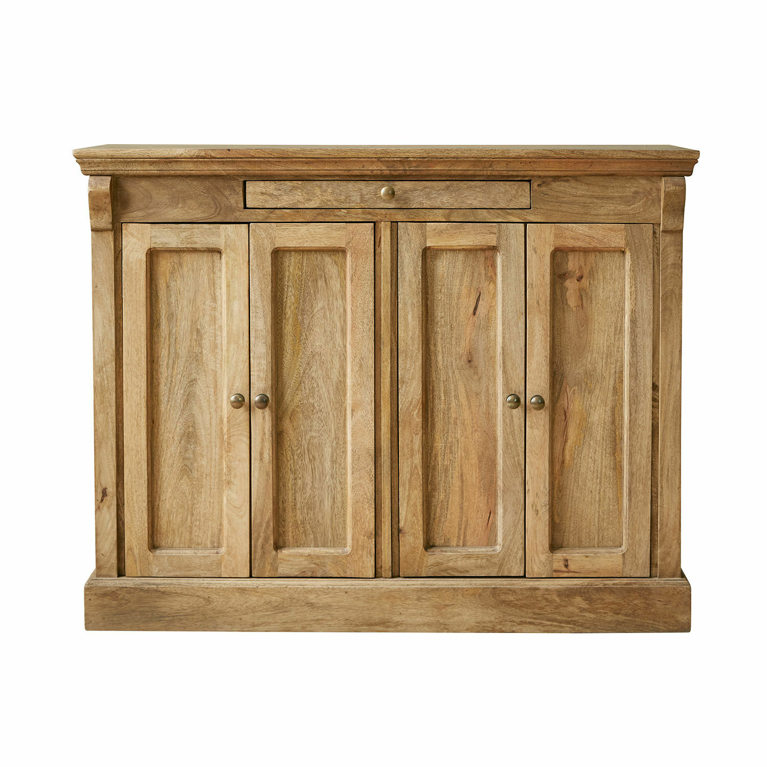 Cómoda Winthorpe Aparador de madera de mango en color natural con cuatro puertas y un cajón para almacenamiento