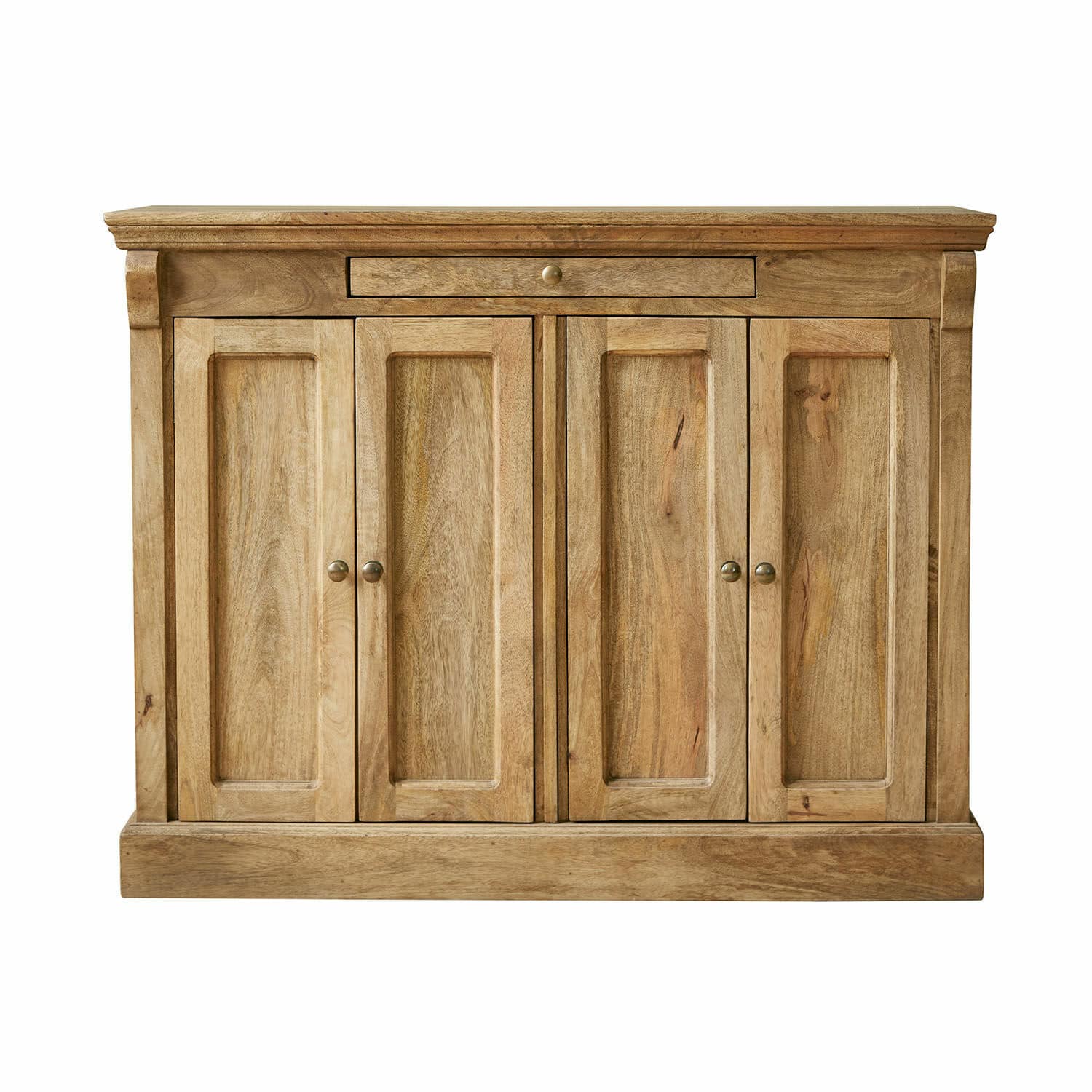 Cómoda Winthorpe Aparador de madera de mango en color natural con cuatro puertas y un cajón para almacenamiento