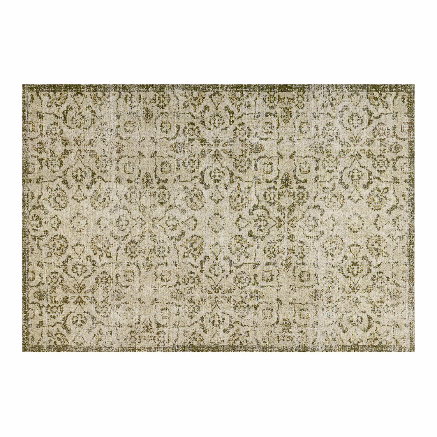 Alfombra Calperino Alfombra vintage con patrón beige y verde, material suave, decoración para interiores
