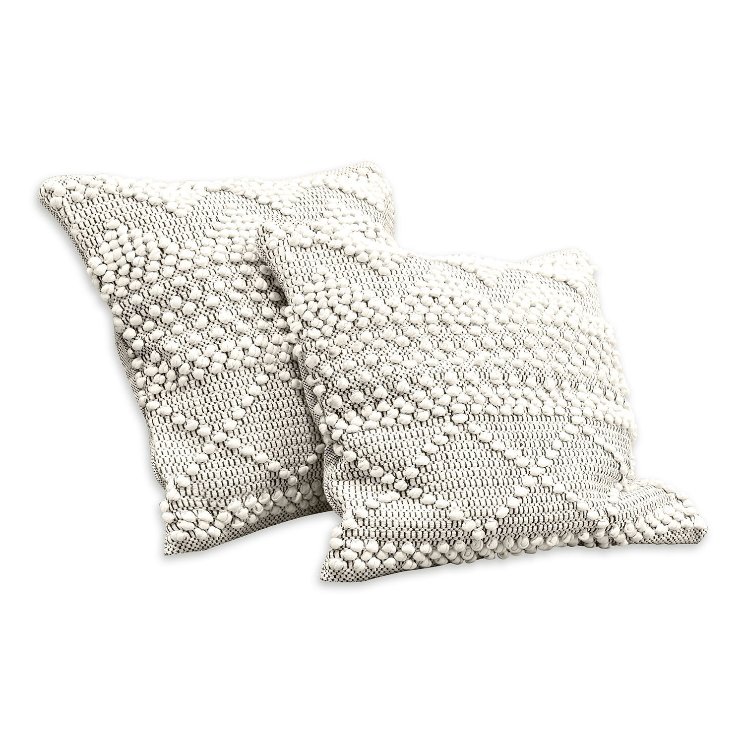 Set de 2 fundas de cojín Hadir Par de cojines decorativos blancos de algodón con diseño texturizado y pompones para sala