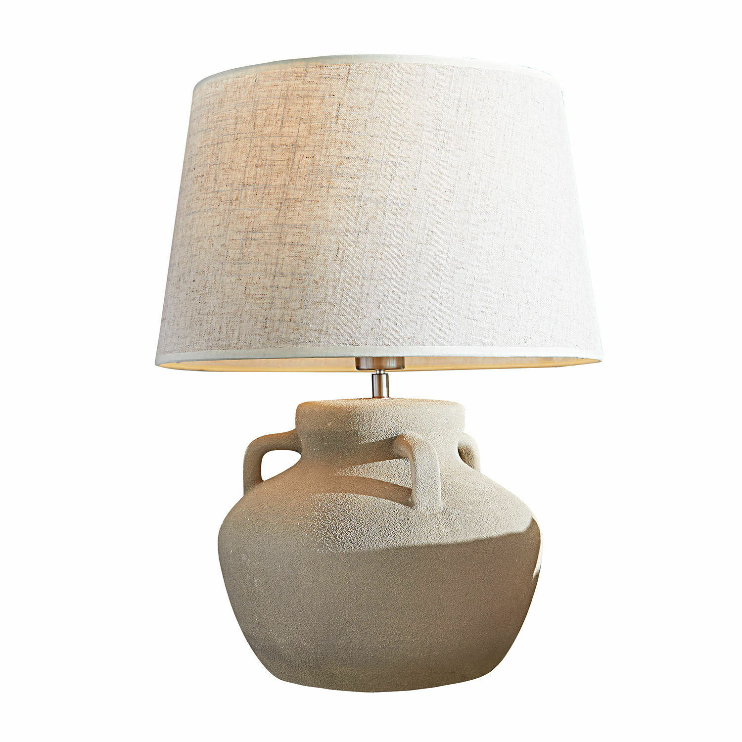 Lámpara de mesa Parya Lámpara de mesa beige con pantalla de tela y base de cerámica de estilo rústico
