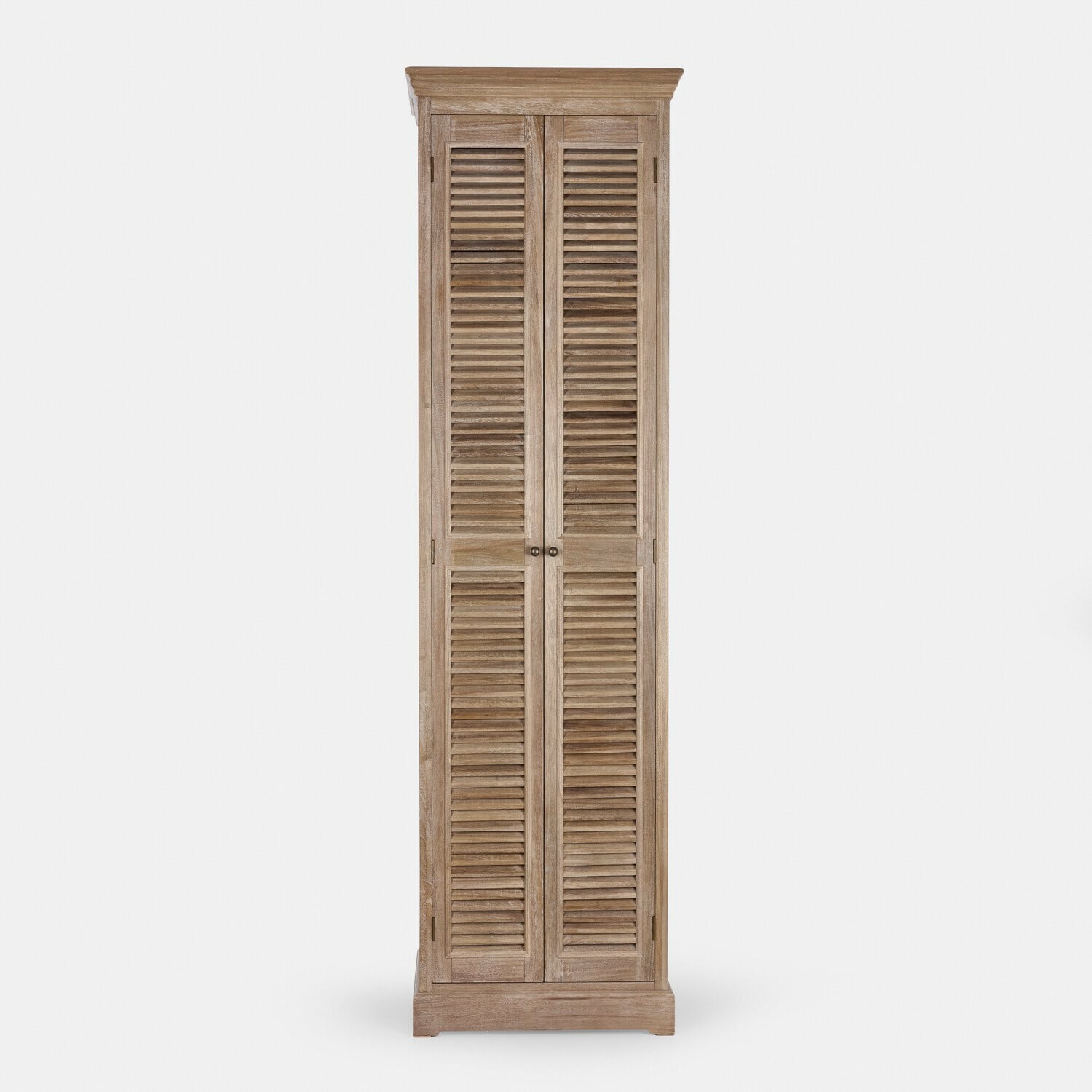 Mueble zapatero Blossomby Armario alto de madera natural con dos puertas de persiana para almacenamiento práctico